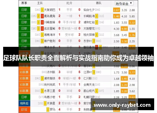 足球队队长职责全面解析与实战指南助你成为卓越领袖